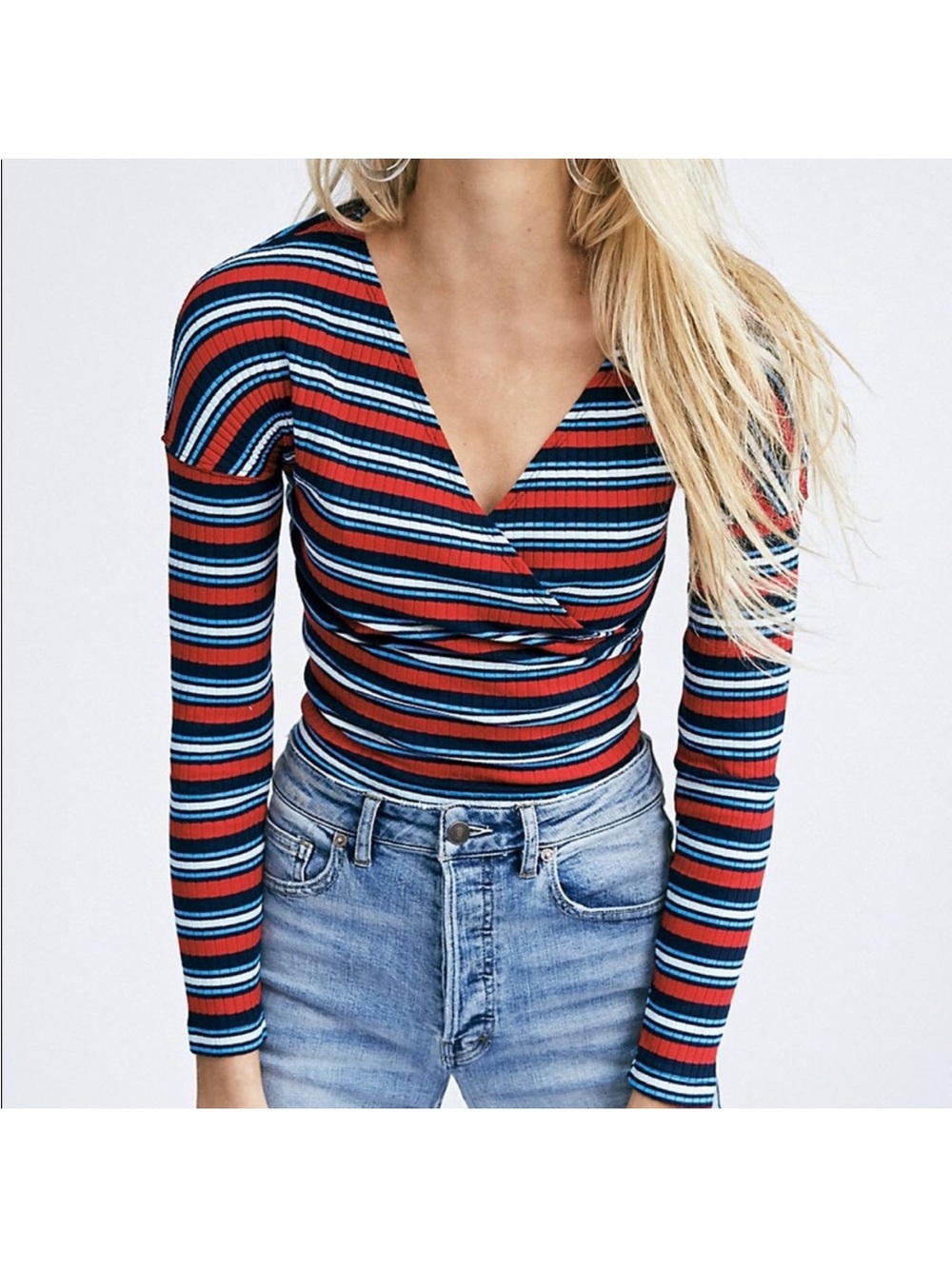 Free People Faux Wrap Crop Top 💙❤️🤍 size Small